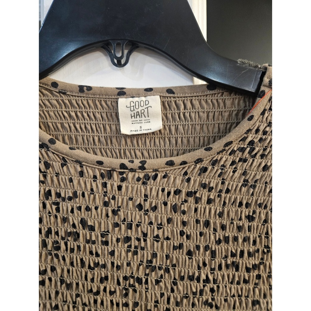 GOOD HART Smocked Leopard Print Long Sleeve Peplum Top Women S